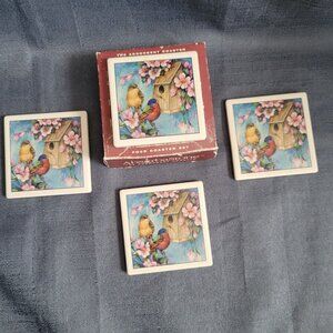 New Stone Art Absorbent Stone Coasters Square 4 Pack  Birds Birdhouse Spring